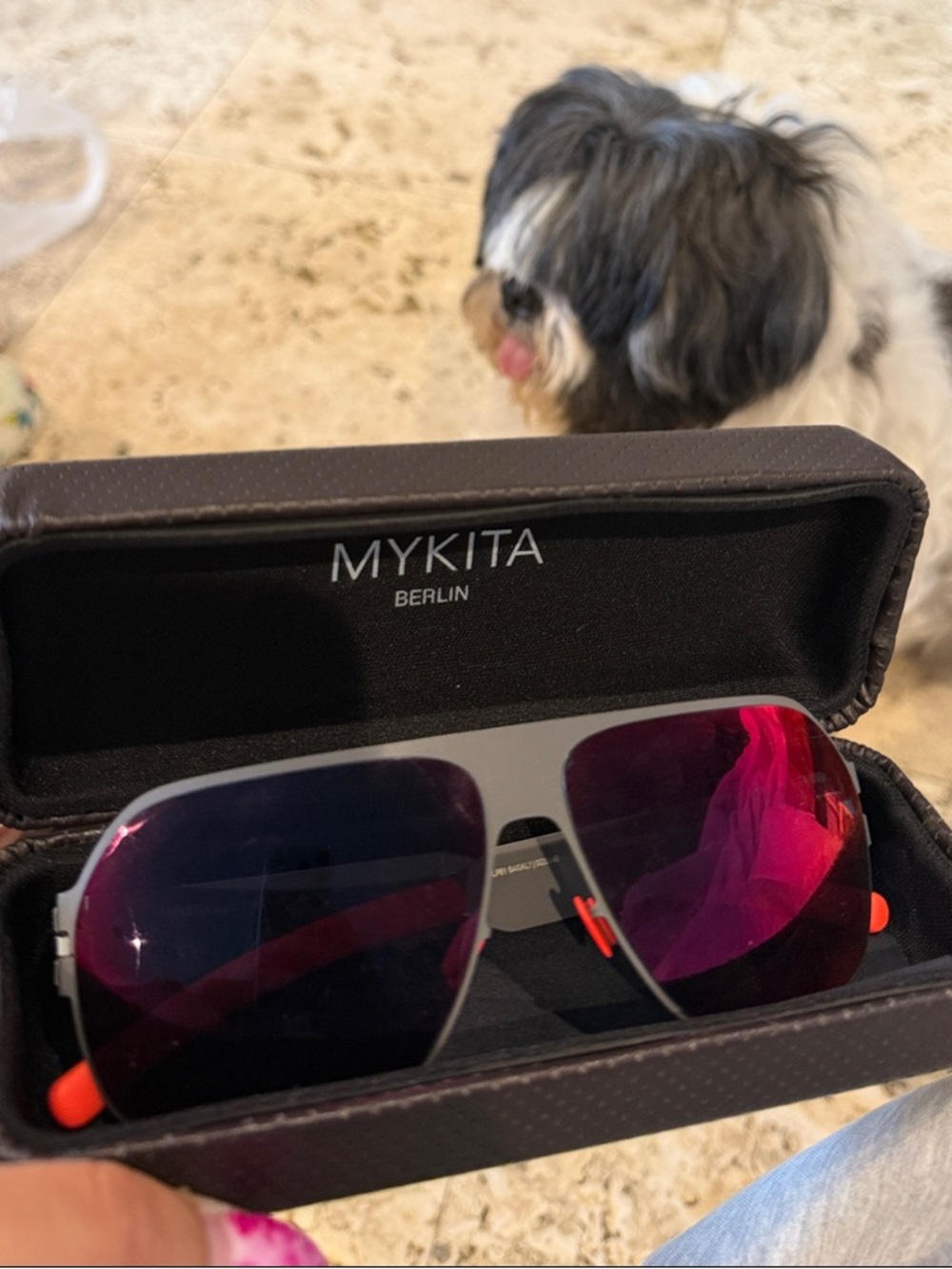 MYKITA Sunglasses with Purple-Pink Gradient Lenses and Orange Temple Tips